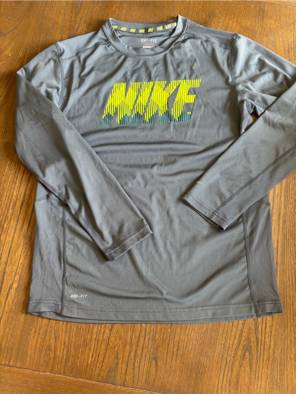 Nike Gray Dri-FIT Long Sleeve with Neon Yellow Logo Accents